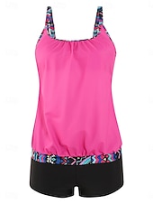 abordables Tankinis-Bañador de tankini de 2 piezas para mujeres leopardo pantalones cortos control de abdomen alta cintura delgado espalda descubierta para vacaciones playa hojas cuello redondo sin mangas