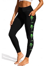  St. Patrick Damen Pilates-Leggings Fitnesshose Trainingsleggings Taschen Stempelsteuer Seitentaschen Pilates Fitnessstudio Fitnesstraining Strumpfhosen Leggings Unterteile Bäume / Blätter Kleeblatt