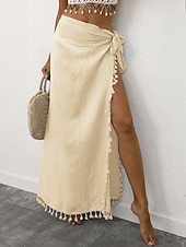 levne Zavinovací sukně-Dámské Plavky Šaty do vody Sukně Plavky Třásňový lem prázdniny Oblečení na pláž Pevná barva Bez rukávů Plavky