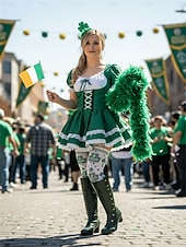 cheap St. Patrick's Day-Women's Green Knee-High Boots with Button Detail – Stylish and Vintage Heeled Footwear for St. Patrick's Day Parades, Festivities and Celebrations