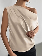 economico Bluse Eleganti-Per donna Camicia Elegant Top in raso Blusa Senza schiena Semplice Vintage Elegante Senza Maniche Asimmetrico Top Regolari Quotidiano Ferie Uscire Nero Verde chiaro Verde smeraldo Albicocca Estate