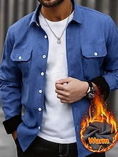 preiswerte Lässige Jacken-Herren Hemdjacke Cordjacke Freizeitjacke Jacke-Shirt Lässig Täglich Tasche Knöpfe Herbst Winter Farbblock Streetwear Täglich Umlegekragen Regulär Blau Dunkelgrau Rote Khaki Armeegrün Jacken