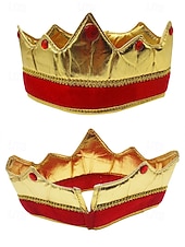 economico Accessori-Corona da re in tessuto poliestere per uomini – design dorato e rosso perfetta per feste di carnevale e balli in maschera