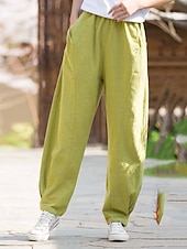 preiswerte Unterteile-Damen Hose aus Baumwollleinen Chinos Sommerhose Lange Unterhosen Urlaub Streetwear Basic Volle Länge Mittlere Taillenlinie Einfach Tasche Elastischer Bund Bequem Komfort Unelastisch Täglich Outdoor