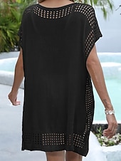 preiswerte Strandkleider-Damen Badeanzug Überwurf Badeanzugkleid Bademode Ausschnitt Urlaub Strandbekleidung Einfarbig V Ausschnitt Kurze Ärmel Badeanzüge