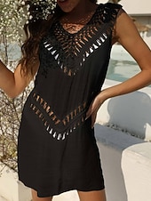 cheap Beach Dresses-Women's Swimwear Cover Up Swim Dress Dress Swimsuit Cut Out Vacation Beach Wear Solid Color V Neck Sleeveless Bathing Suits