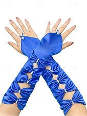 baratos Acessórios-Luvas de cetim de poliéster femininas do Mardi Gras em várias cores design elegante com detalhes em pérolas perfeitas para carnaval e bailes de máscaras