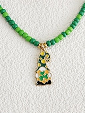 levne Příslušenství-Dámský náhrdelník s trojlístkem ze slitiny a akrylu s různými styly přívěsků, zelené korálky, ideální na Den svatého Patrika i na každodenní nošení