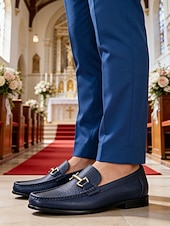 cheap Loafers-Men's Elegant Blue Leather Loafers – Comfortable and Stylish, Perfect for Weddings, Formal Events and Special Occasions