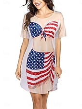 billiga Strandklänningar-Kvinnors Baddräktsklänning Semester Strandkläder Grafisk Flagga Rund Hals Lång Ärmar Baddräkter