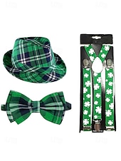 abordables Accesorios-Conjunto de accesorios para disfraz de San Patricio para hombre: sombrero, pajarita y tirantes a cuadros verdes, poliéster con múltiples estampados, ideal para desfiles y fiestas irlandesas.
