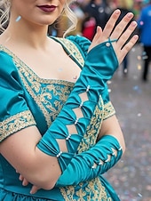 baratos Acessórios-Luvas de cetim de poliéster femininas do Mardi Gras em várias cores design elegante com detalhes em pérolas perfeitas para carnaval e bailes de máscaras