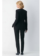 cheap Women's Suits-Women's 2 Pieces Suits Separates Office Work Formal Stretch Fabric Elegant Business Simple Long Sleeve Round Peak Lapel Double Breasted