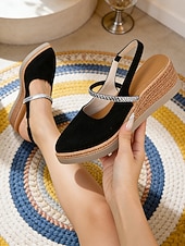 preiswerte Keilsandalen-Schwarze Slingback-Keilsandalen für Damen – bequeme Espadrille-Sandalen mit Strassriemen, perfekt für Urlaub, Strand und lässige Sommerausflüge