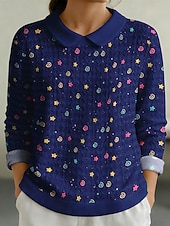 preiswerte Grafik-Hoodies-Damen Pullover Sweatshirt Patchwork Druck Grafik Einfach Elegant Warm Mode Langarm Revers Normale Oberteile Heim Arbeit Straße Blau Saphir Rosa Dunkelgrün Violett Herbst Winter