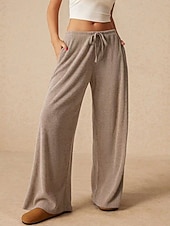 tanie szerokie nogawki i wysoki stan-Damskie Bezczelny Typu Chino Urlop Moda miejska Codzienny Pełna długość Średia talia Równina Kieszeń Elastyczna konstrukcja ze sznurkiem Wygodny Średnio elastyczny Codzienny Na zewnątrz Urlop Szary