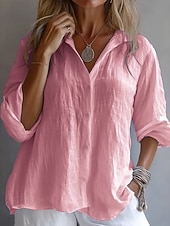 abordables Blusas Elegantes-Mujer Camisa Blusa Botones Asimétrico Plano Elegante Activo Manga Larga Cuello Camisero Tops regulares Festivos Noche Blanco Amarillo Rosa Azul cielo Verano