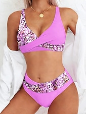 billiga Bikiniset-Dam Badkläder Bikini Kaxig Baddräkt Semester Mode Grafisk Prickig V-hals Ärmlös Baddräkter