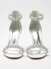 olcso Menyasszony-Luxus fehér menyasszonyi tűsarkú cipő templomi és hivatalos esküvőkre, kristályos bokapántos, nyitott orrú esküvői cipők menyasszonynak