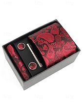 preiswerte Hochzeit ACC-Geschenkset für Herren aus Polyester mit Paisley-Muster: Krawatte, Manschettenknöpfe, Einstecktuch und Krawattenklammer – perfekt für Hochzeiten und als Geschenk.