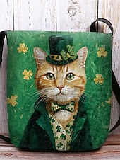  女性用セントパトリックスデークロスボディバッグ、猫とシャムロックのプリントが施されたベルベットポリエステル、複数のデザイン、休日のお祝いや普段使いに最適