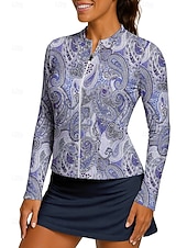 levne Dámská košile-Dámské Kašmírový vzor Sportovní košile Tenisové tričko Tenisový top Dlouhý rukáv Zip Květinový UPF50+ Odolná proti UV záření Vysoká pružnost Odvod vlhkosti Prodyšné Volejbal Tenis Golf Stojáček Límec