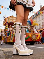 tanie Buty damskie-Fioletowe platformy z białymi akcentami na karnawał Mardi Gras – retro styl karnawałowy idealne na festiwalne parady i wydarzenia