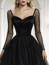 cheap Long Dresses &amp; Gowns-Ball Gown Floor Length Prom Dresses Elegant Vintage Silky Long Sleeve Sweetheart Prom Wedding Satin Tulle with Glitter