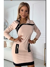 economico Felpe ed abiti sportivi-Per donna Abito a tunica Elegante Caldo Uscire Abito Autunnale Vestibilità regolare Blocco di colori Manica Lunga Collo Alto Nero Beige Autunno Inverno