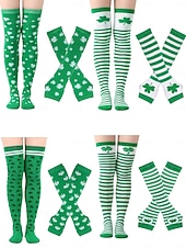 levne Den svatého Patrika-dámská ponožka ke Dni svatého Patrika &amp;sada návleků na ruce, 4dílné podkolenky s potiskem trojlístku a rukavice bez prstů, sváteční doplňky v irsko zelené barvě pro ženy &amp;holky, ideální pro průvody ke
