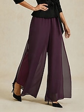  Women's Wide Leg Straight-Leg Trousers Chiffon Elegant Ankle-Length Mid Waist Elastic Waistband Stretchy Casual Daily Holiday Eggplant Summer Spring Fall