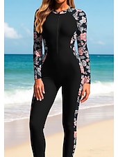 Недорогие Рашгард One Pieces-Жен. Рашгард Рашгард на все тело Цельный костюм для серфинга Цветочные тропический Застегнуться со встроенным бюстгальтером Передняя молния УФ-защита от солнца Закрытая чашечка UPF50+