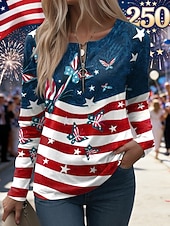 economico Magliette Giorno dell’Indipendenza-T-shirt blu con grafica patriottica per il Giorno dell'Indipendenza anniversario americano maniche lunghe collo rotondo bandiera moda stilosa casual abbigliamento quotidiano stampa con zip estate