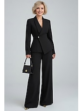 cheap Women's Suits-Women's 2 Pieces Suits Two Piece Business Wedding Guest Stretch Fabric Elegant Simple Tuxedo Long Sleeve V Neck Peak Lapel Single Breasted One-button