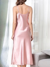 Χαμηλού Κόστους Γυναικεία Νυχτικά &amp; Sleepshirts-Γυναικεία Νυχτικιά Καθημερινό Μαλακή Σατέν Μονόχρωμες Εξώπλατο Φορέματα Καθημερινά Σπίτι Κρεβάτι Αμάνικο Λουριά Μαύρο Σαμπανιζέ Ανθισμένο Ροζ Ρουμπίνι Πράσινο του τριφυλλιού Καλοκαίρι Χαλαρή Εφαρμογή