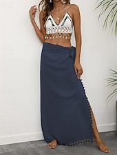 levne Zavinovací sukně-Dámské Plavky Šaty do vody Sukně Plavky Třásňový lem prázdniny Oblečení na pláž Pevná barva Bez rukávů Plavky