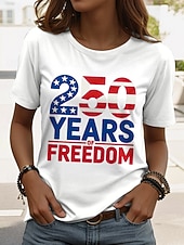 Dia da Independência Aniversário Americano Patriótico Camiseta Feminina Estampa Gráfica Bandeira Vintage Estilosa Casual Manga Curta Gola Redonda Tops Regulares Impressão Diária Fim de Semana Preto