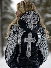 economico Top Viking-Per donna Felpa con cappuccio Patchwork Stampato Tasca Frontale Grafico Geometrico Tribale Vintage Casual Boho Manica Lunga Con Cappuccio Top Regolari Casuale Streetwear Abbigliamento Quotidiano Nero