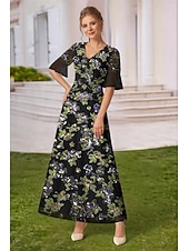 abordables Longitud a la altura del tobillo-Corte A Vestidos Hasta el Suelo Hasta el Tobillo Bordado con cuentas Vestido de Fiesta Vestido Cóctel Vestido de Madrina Manga Corta Escote en Pico Elegante Vintage Formal Encaje Tul con Cuentas