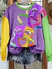 economico Abbigliamento femminile per il Carnevale-Felpa Pullover da Donna Carnival Maglietta Grafica Astratta Casual Maniche Lunghe Collo Giro Regular Tops Moda Quotidiana Giallo Viola Verde Primavera Inverno