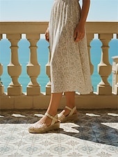 cheap Espadrille Sandals-Women's Beige Boho Crochet Espadrille Wedge Sandals – Ideal for Summer Vacations, Beach Resorts and Casual Getaways