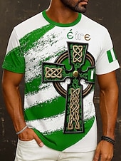 billiga Semester-St Patrick Herr Grafisk Kors T-shirt Kortärmad tröja T-shirt T-shirt T-tröja Kortärmad T-shirt 3D-tryck Rund hals Skjorta Dagligen Designer Ledigt Fest St Patricks Day Helgdag Vit Grön Sommar Vår