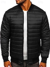 economico Piumini e parka da uomo-Per uomo Cappotto Invernale Giacca imbottita Tasca Poliestere Vacanza Abbigliamento quotidiano Data Regolare Moda Casual Confortevole Calore Termico Autunno &amp; Inverno Colore Solido / Tinta Unita Nero