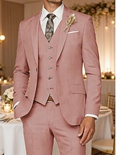 preiswerte Herren Klassische Blazer-Herren Blazer + Weste + Anzughose Blazer Geschäft Arbeit Hochzeit Mode Streetwear Herbst Winter Terylen Einfach 3 Teile Einreihig Blazer Schwarz Champagner Rosa Kaki
