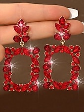 cheap Wedding Accessories-Women's Crystal Statement Drop Earrings, Elegant Geometric Rhinestone Dangle Earrings for Women, Sparkling Glamour Jewelry Perfect for Brides, Wedding Guests