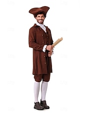 voordelige Outfits-250e jubileum VS Rococo Barok Outfits Lange Mouwen George Washington Koloniaal Onafhankelijkheidsoorlog Kostuum Voor heren Carnaval Independence Day 4 juli Volwassenen Jas Broeken Kraag