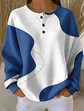 cheap Stripe&amp;Geometric Hoodies-Women's Pullover Sweatshirt Abstract Casual Long Sleeve Round Neck Regular Tops Casual Dailywear Blue White Yellow Pink Red Spring Fall