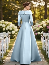 economico Lunghezza del pavimento-Linea ad A Tubino Colonna Lunghezza al pavimento Perline ricamate Abito da invitata a nozze Abito Formale Abito da cerimonia per signora Manica 3/4 Scollo a V Colletto a Camicia Elegante Vintage