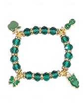  Dámský náramek s přívěsky ke Dni svatého Patrika, přívěsek se zeleným trojlístkem, korálkový design v různých stylech, slitina a umělé krystaly, slavnostní irské párty šperky pro ženy