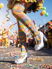 baratos Sapatos femininos-Sapatos Elegantes de Salto Chunky com Fivela em Laço de Carnaval Diário Femininos de Mardi Gras em Preto Branco e Amarelo com Bico Redondo